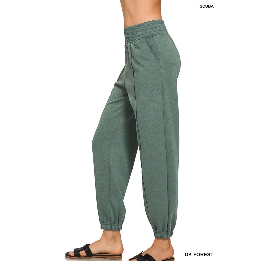 Zenana Scuba Elastic Waist Joggers with pockets - Dk Forest - Medium - Picture 2 of 3